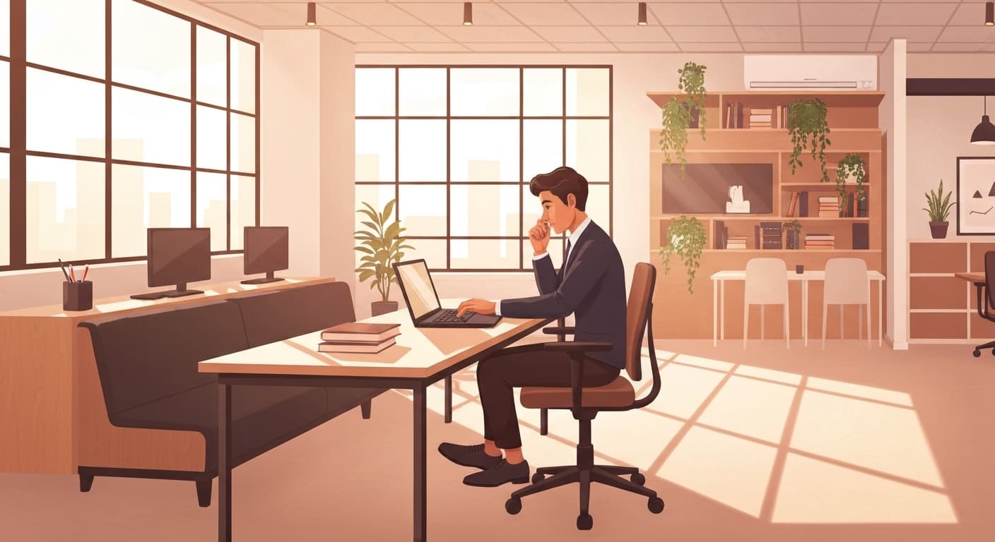 Professionnel travaillant sur son ordinateur dans un espace de coworking sécurisé