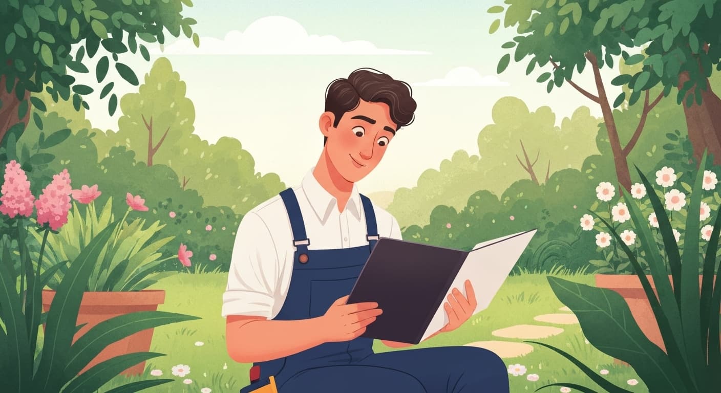 Auto-entrepreneur jardinier présentant son attestation d'assurance RC Pro à un client