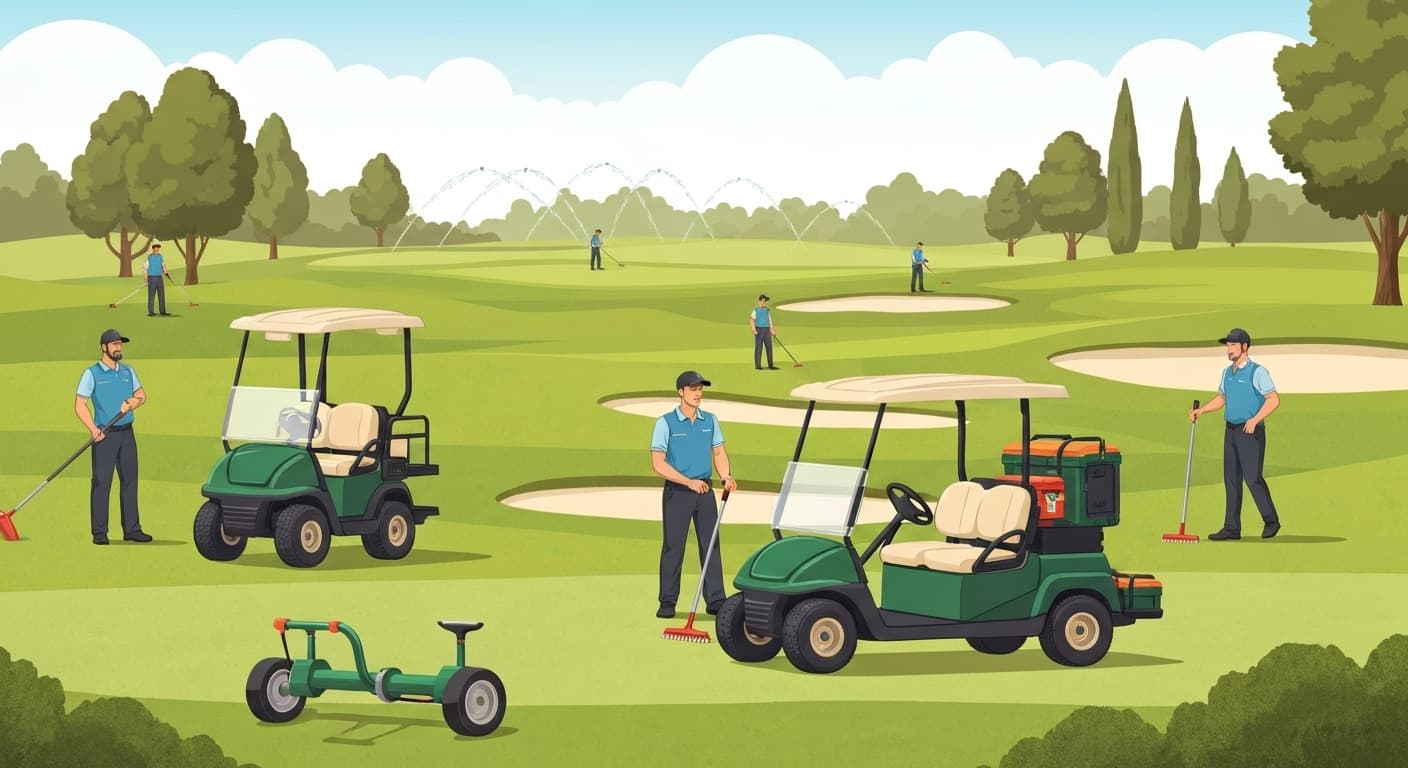 Équipe de maintenance de golf avec équipements professionnels