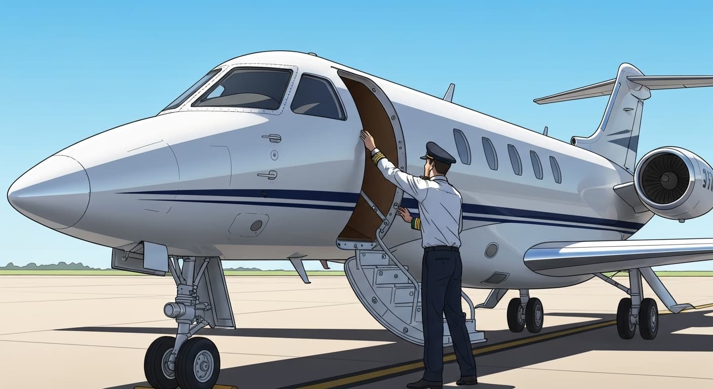 Pilote professionnel effectuant inspection pré-vol d'un jet d'affaires