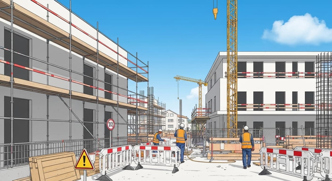 Chantier de construction protégé avec couverture complète des assurances