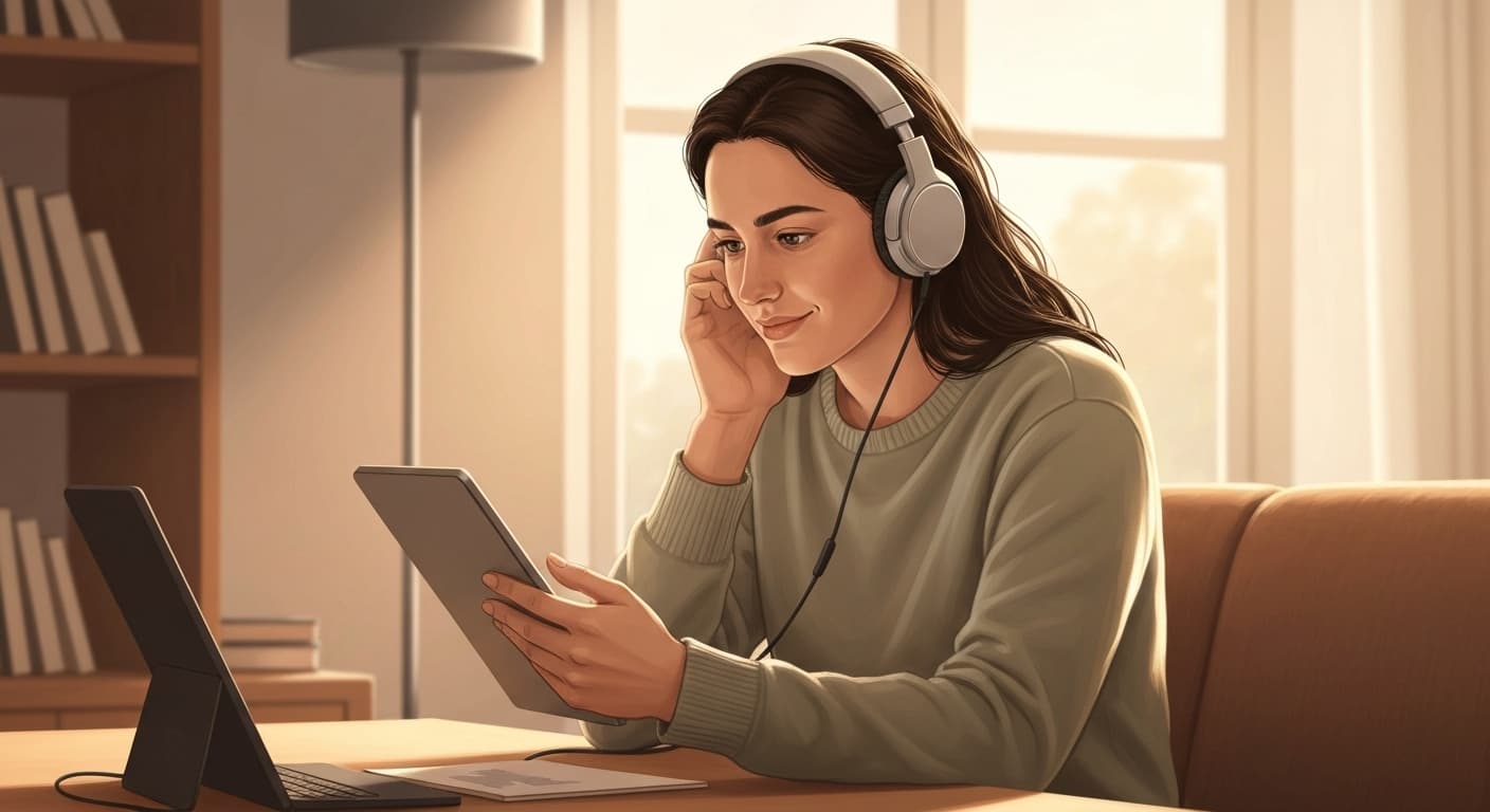 Investisseur écoutant de la musique avec interface d'investissement en droits musicaux