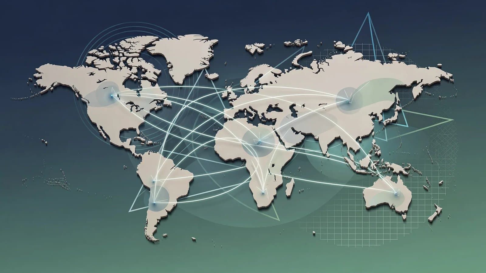 Visualisation abstraite des tensions commerciales mondiales entre l'Europe, la Chine et les États-Unis
