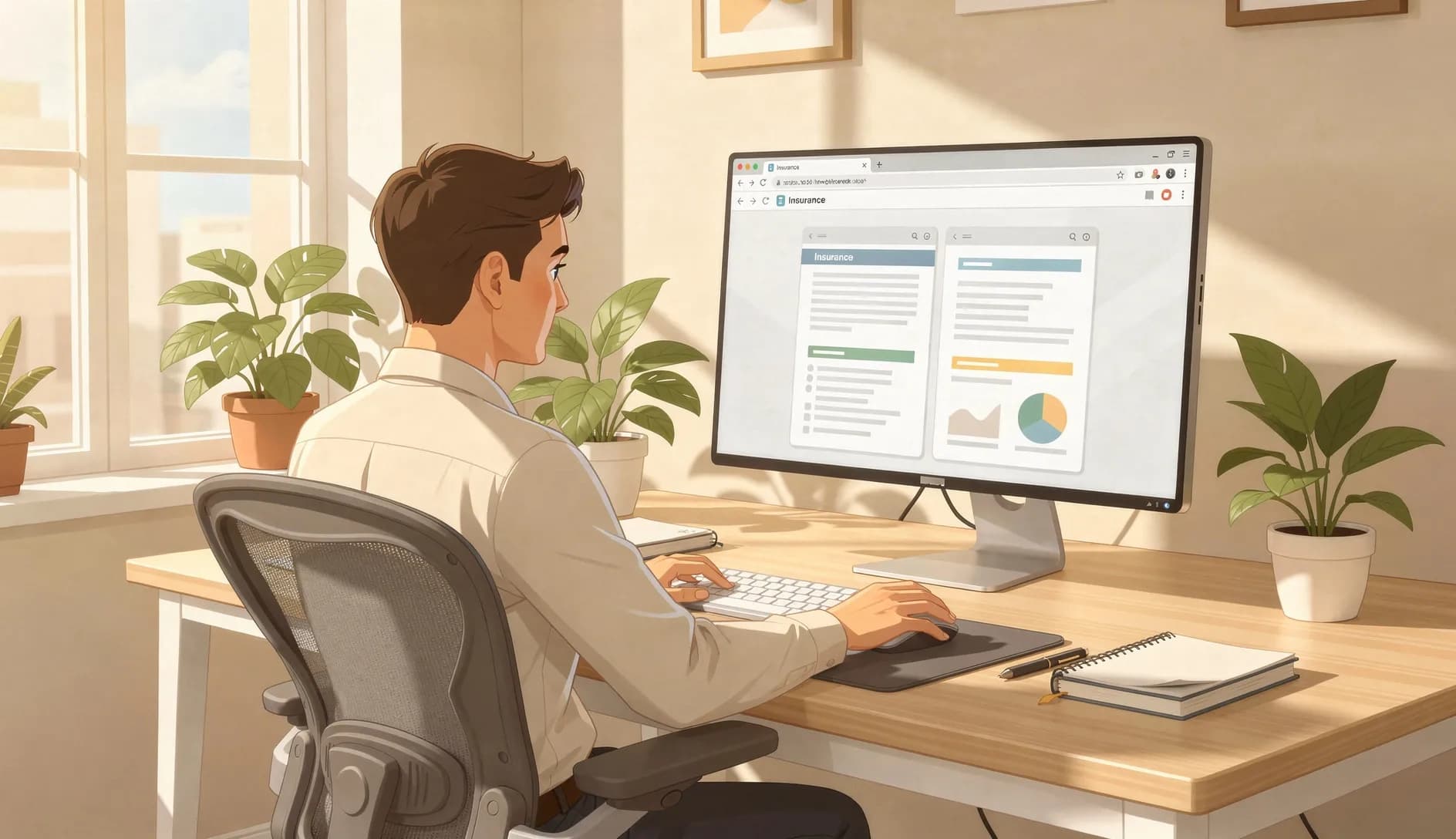 Professionnel comparant différentes offres d'assurance ordinateur portable