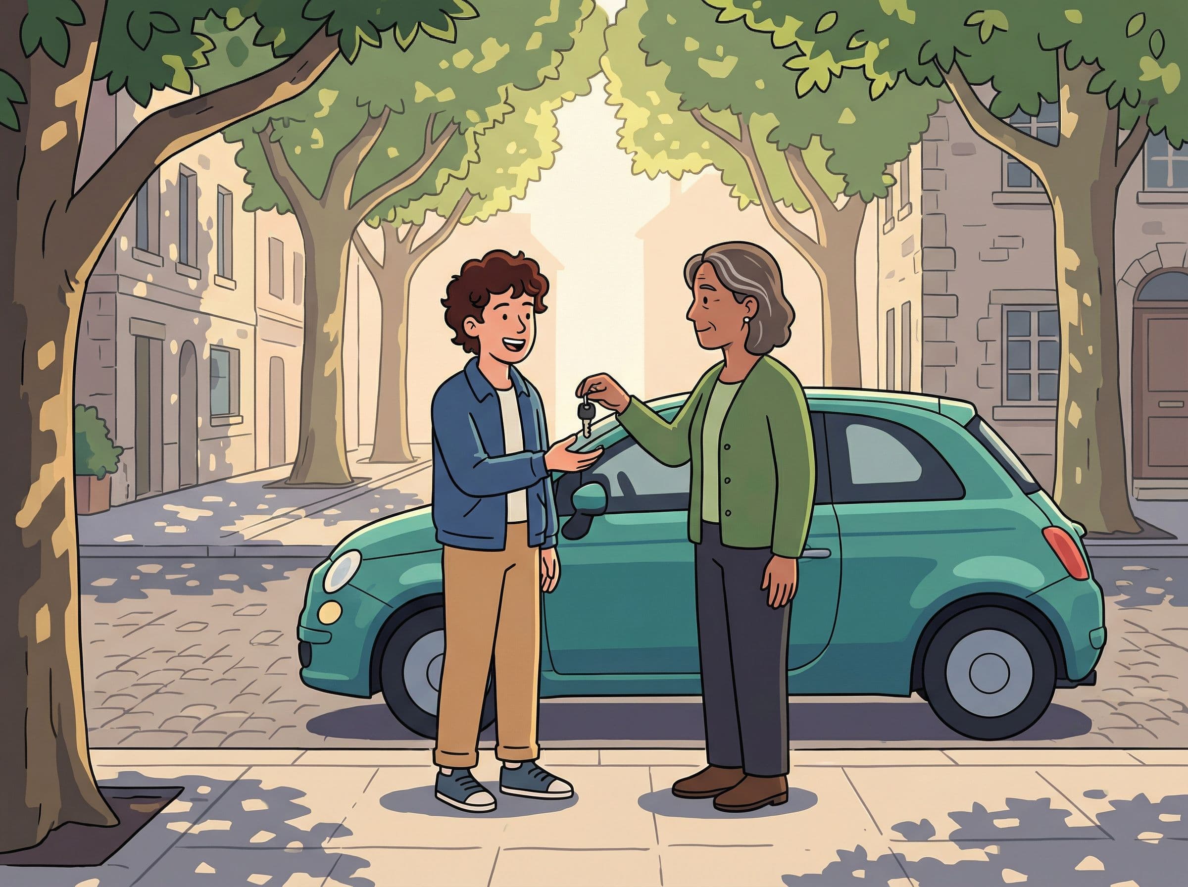 Jeune conducteur recevant les clés de sa première voiture