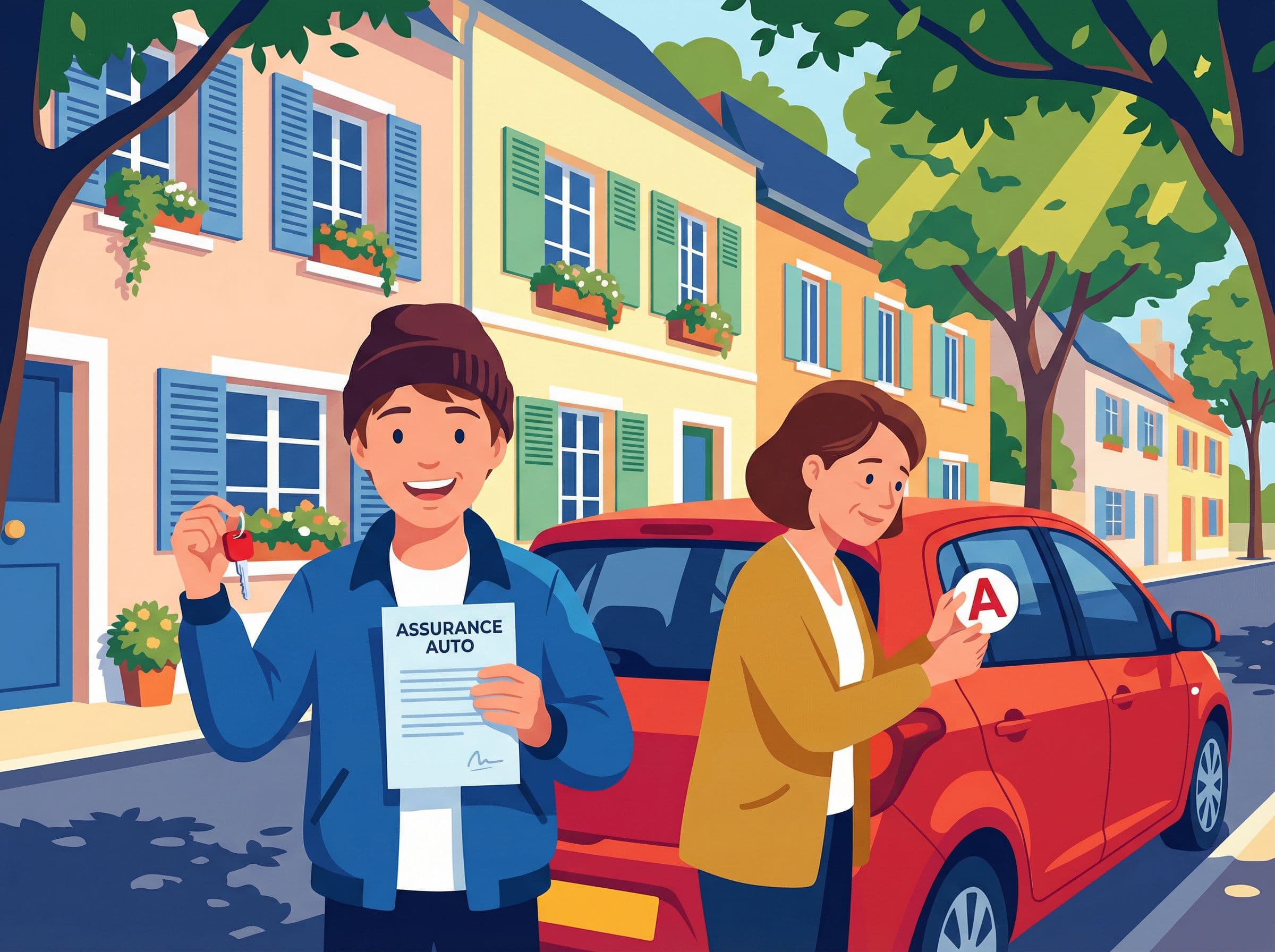 Jeune conducteur français recevant les clés de sa première voiture avec son attestation d'assurance