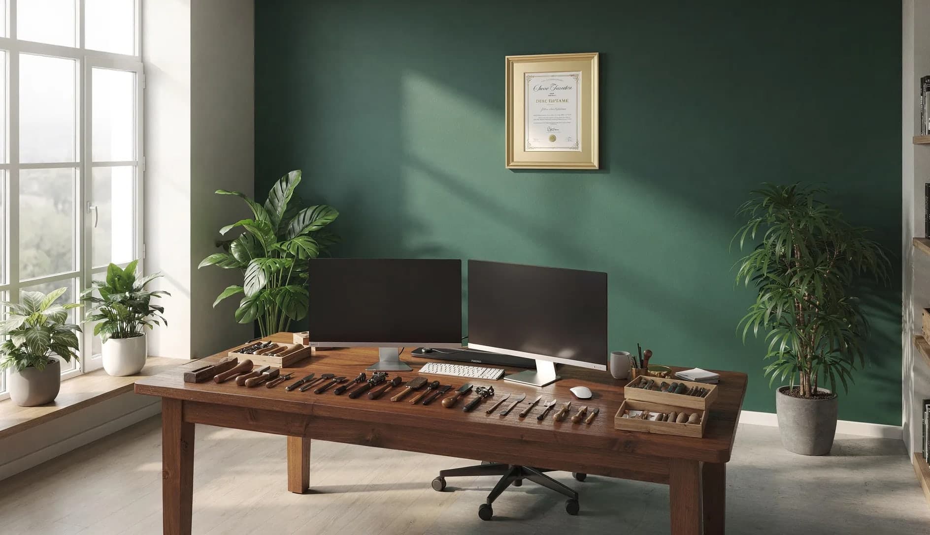 Bureau professionnel moderne protégé par une assurance multirisque avec équipements informatiques et mobilier de qualité