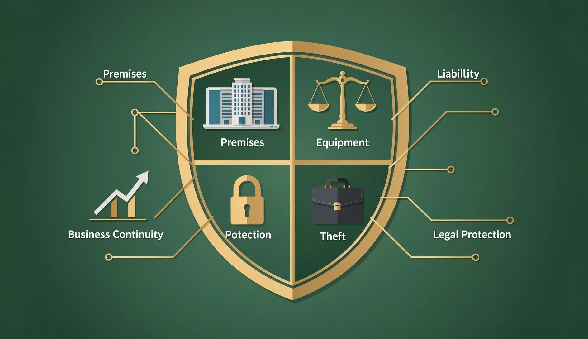 Schéma des garanties incluses dans un contrat multirisque professionnelle couvrant locaux, matériel et responsabilité