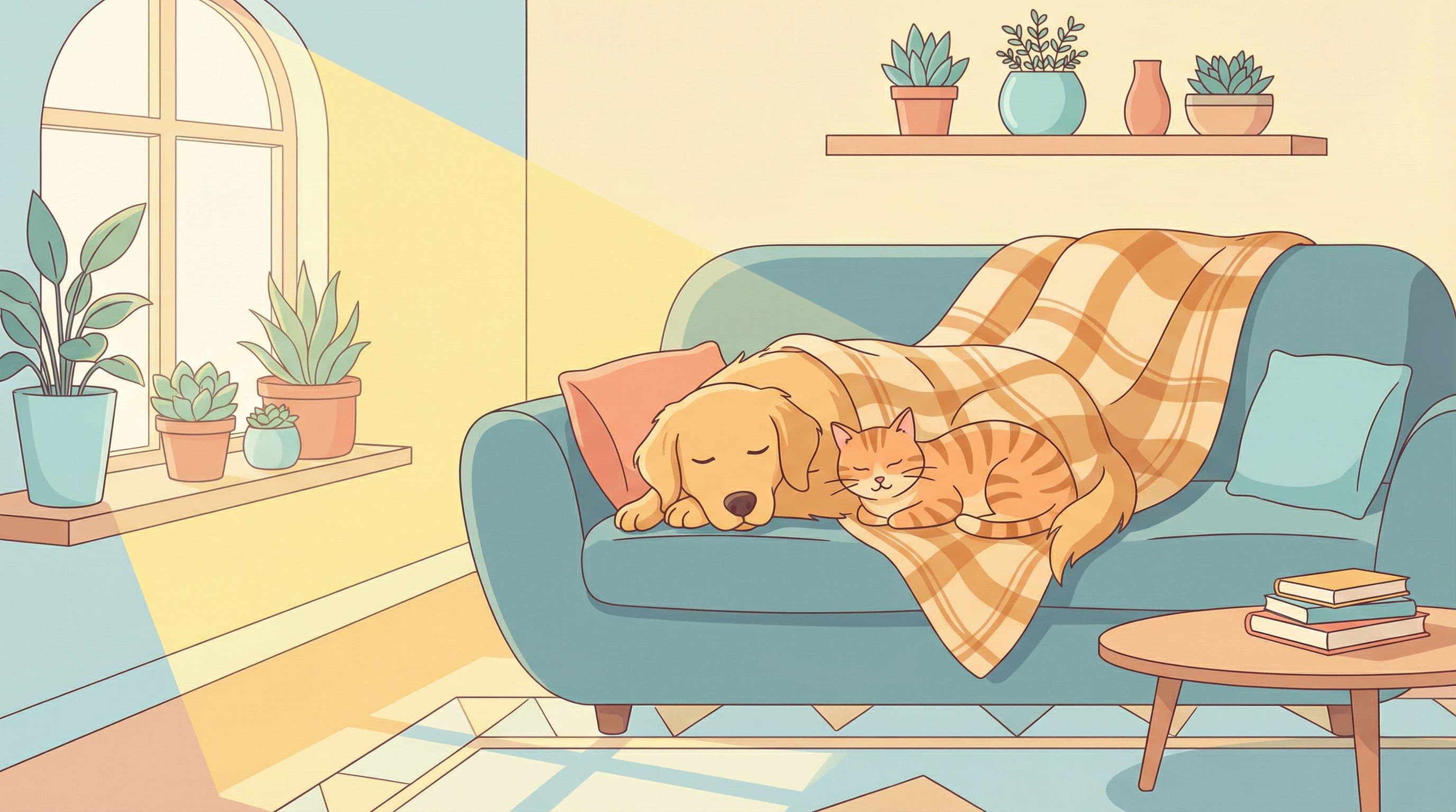 Famille française heureuse avec leur chien et chat protégés par une assurance animaux