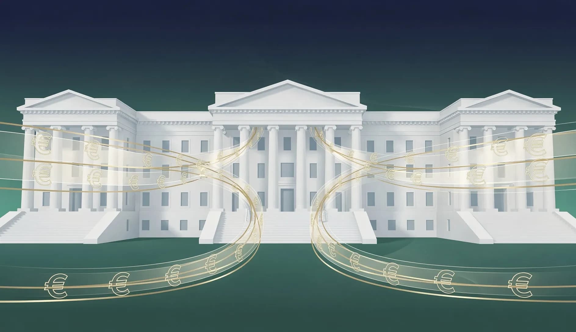 Visualisation abstraite de flux monétaires européens et de dynamiques inflationnistes entre institutions financières interconnectées