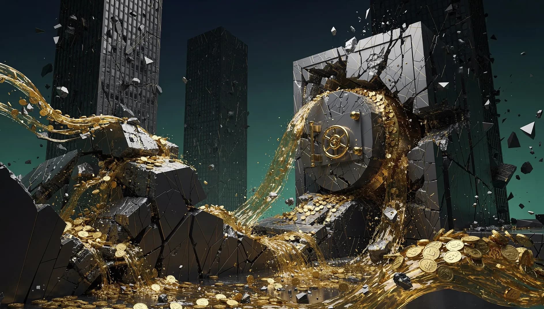 Visualisation abstraite de structures financières fragmentées symbolisant les tensions de liquidité dans le crédit privé