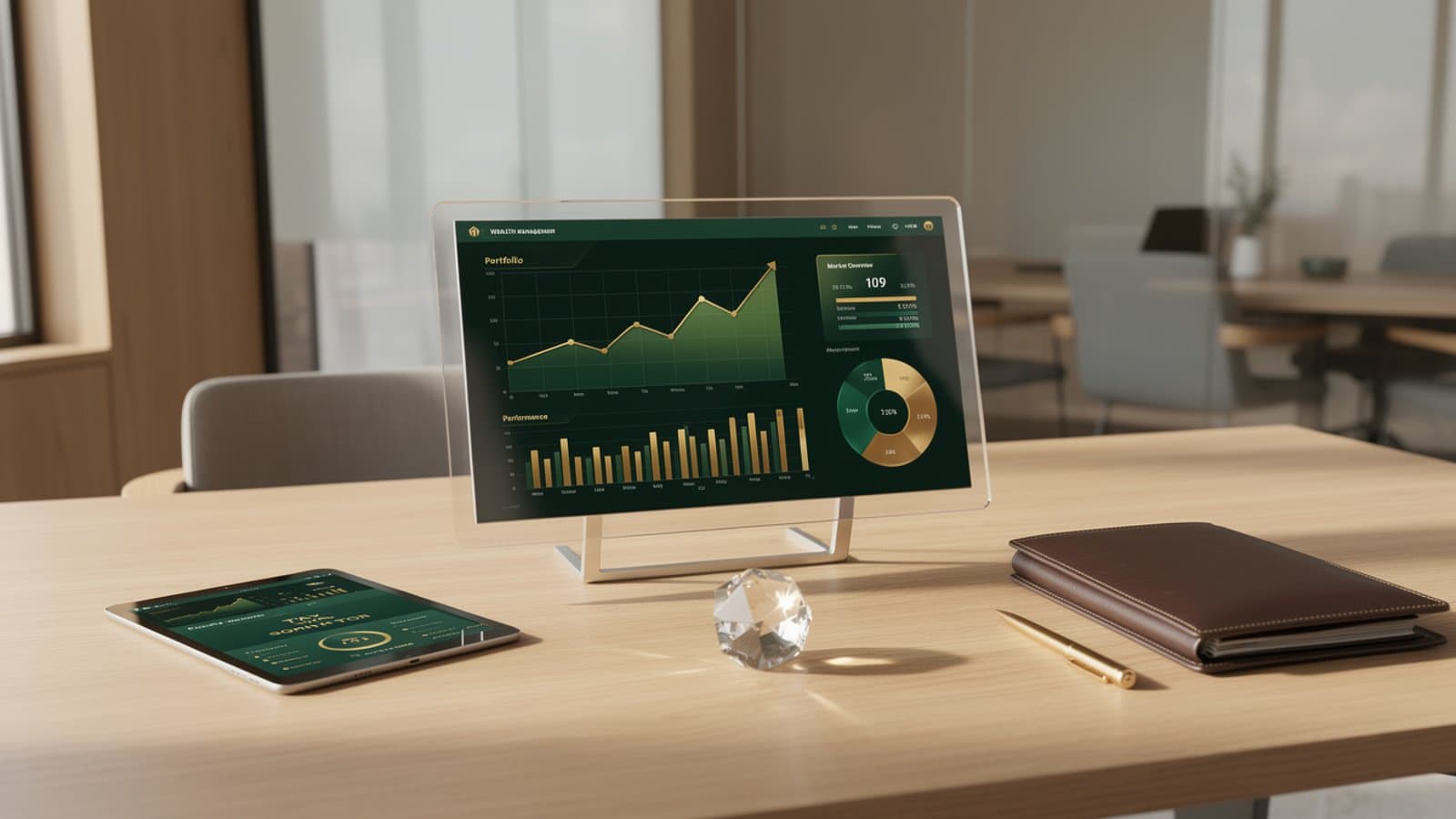 Illustration représentant un conseiller patrimonial analysant une stratégie d'optimisation fiscale personnalisée