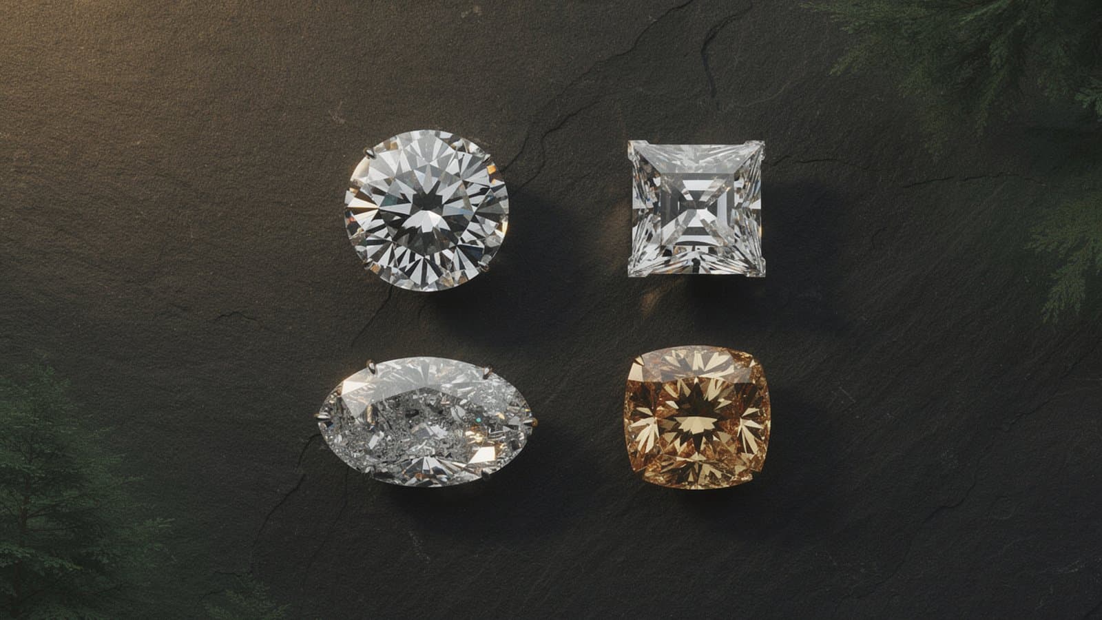 Infographie des 4C du diamant d'investissement : carat, couleur, pureté et taille