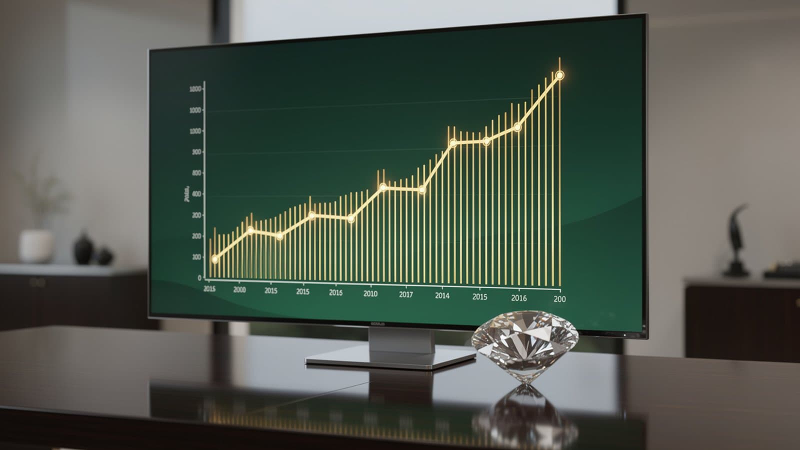 Graphique d'évolution du cours du diamant sur 20 ans par rapport à l'or