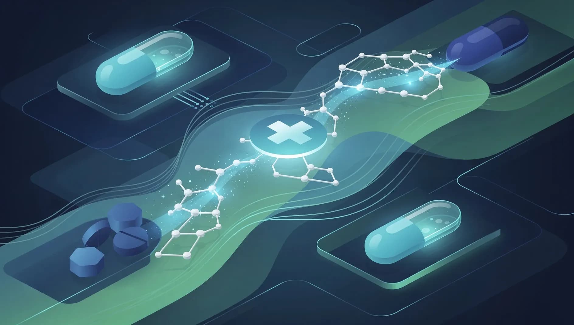 Illustration abstraite représentant la convergence entre technologies de santé numériques et innovation pharmaceutique dans le domaine des traitements métaboliques