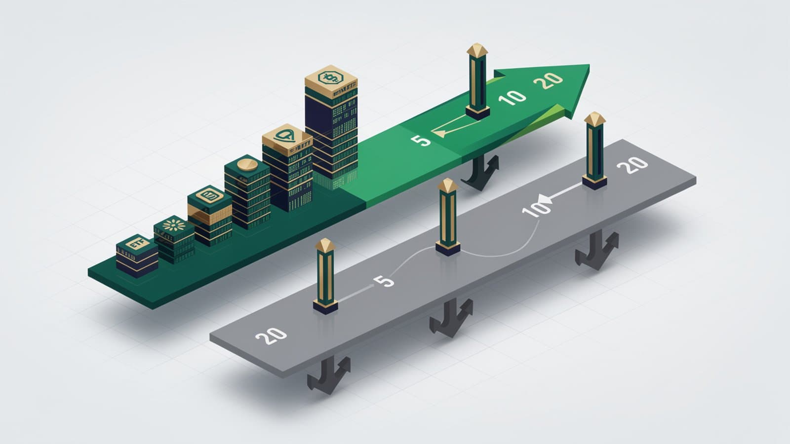 Illustration de la croissance du patrimoine avec un courtier en ligne vs une banque sur 20 ans