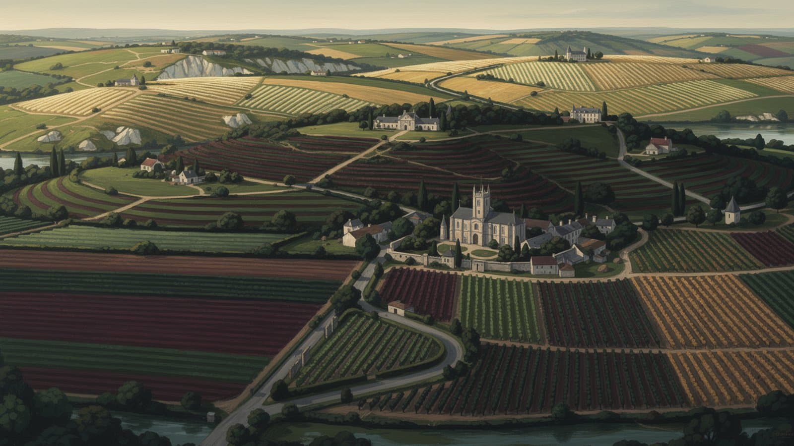 Carte des principales régions viticoles françaises et prix du foncier