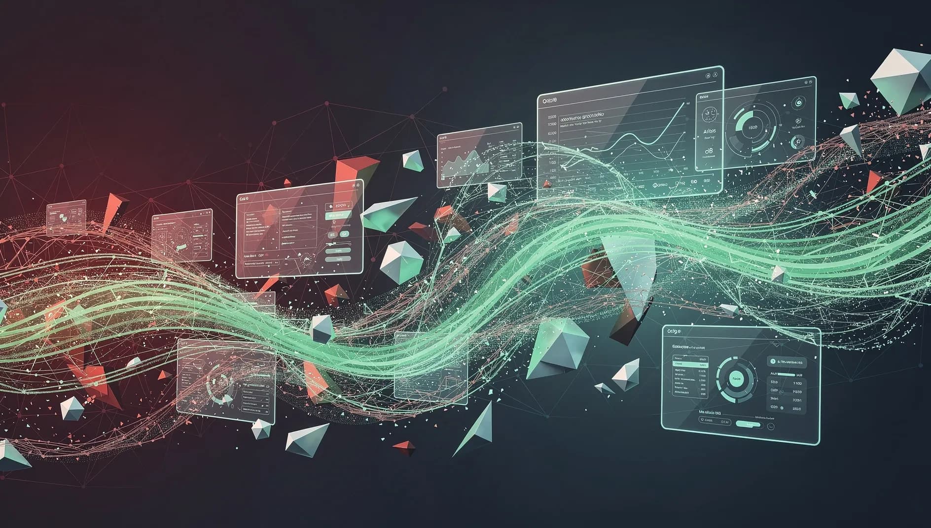 Visualisation abstraite d'une transition de leadership dans l'industrie technologique, symbolisant le passage de l'ère logicielle classique à l'ère de l'intelligence artificielle créative