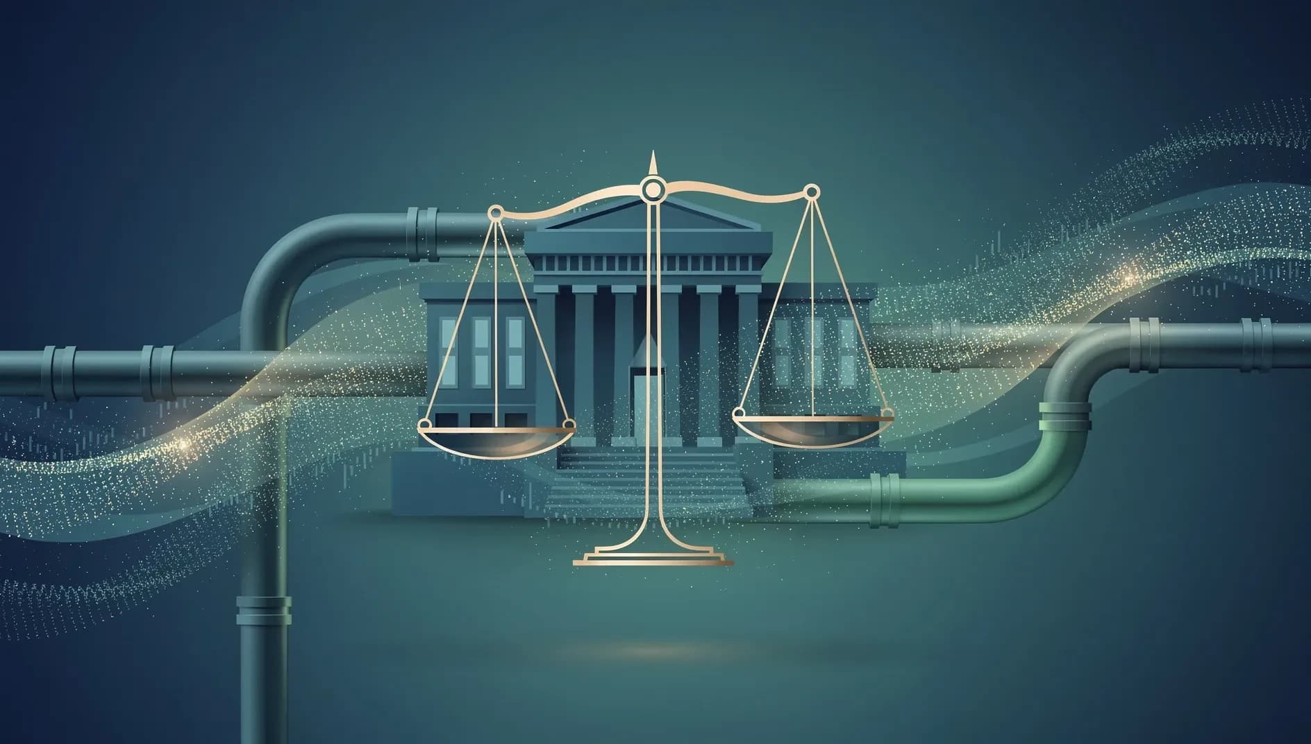 Visualisation abstraite de la politique monétaire américaine, équilibre entre forces inflationnistes et stabilité économique, dans un contexte de tensions géopolitiques
