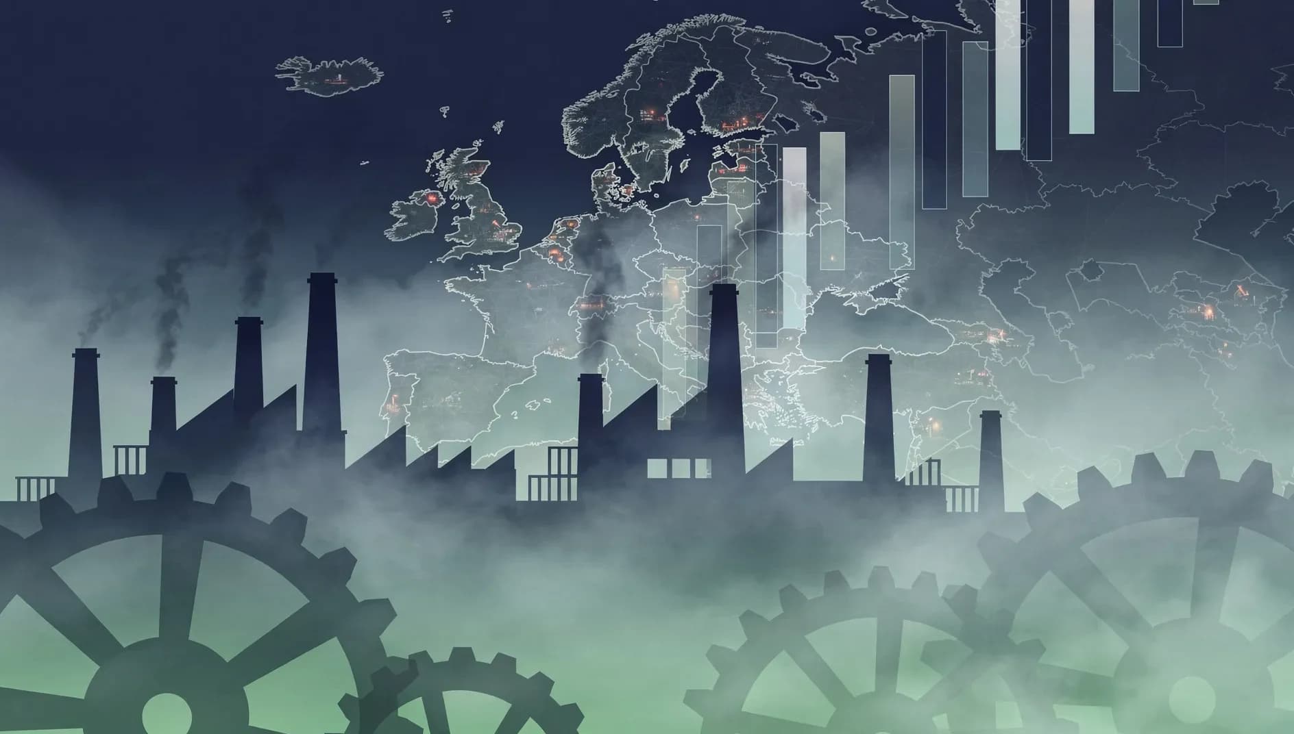 Visualisation abstraite du ralentissement de la production industrielle européenne face aux tensions énergétiques mondiales