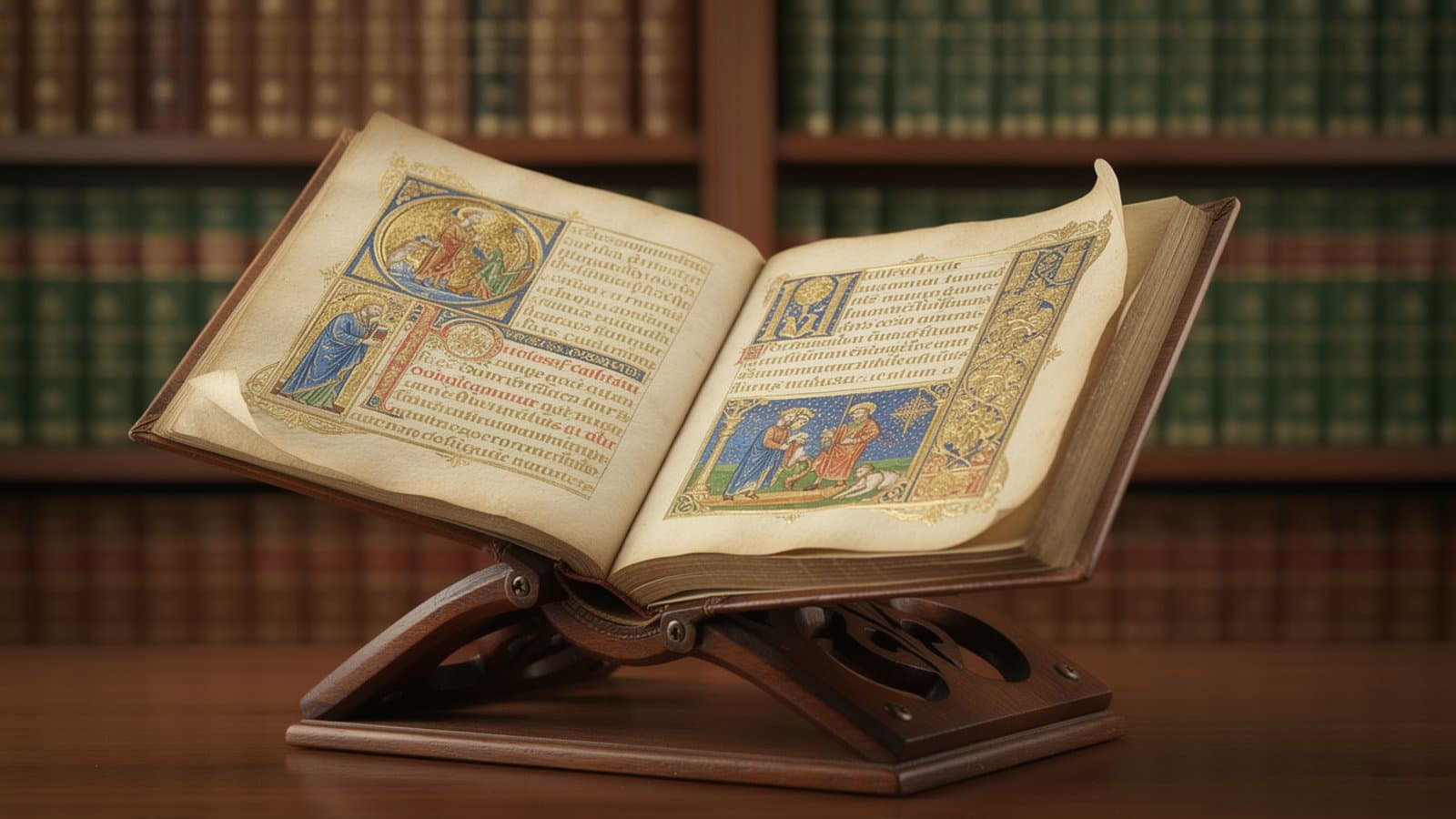 Manuscrit enluminé médiéval avec enluminures dorées, symbole de l'investissement dans les œuvres patrimoniales