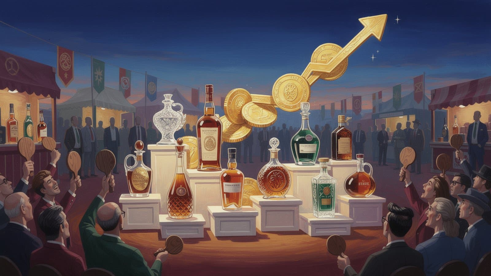 Illustration de l'évolution du marché mondial des spiritueux de collection