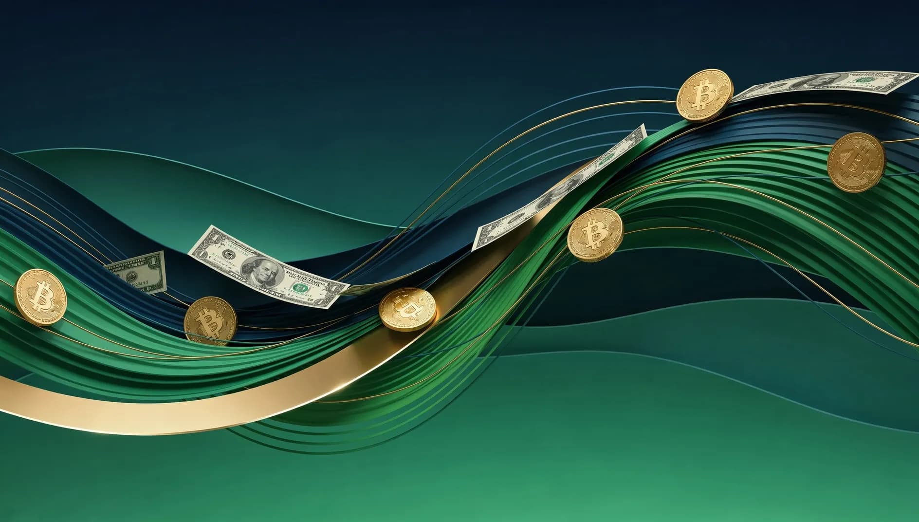Visualisation abstraite de flux monétaires et de dynamiques économiques émergentes avec des tonalités tropicales et institutionnelles