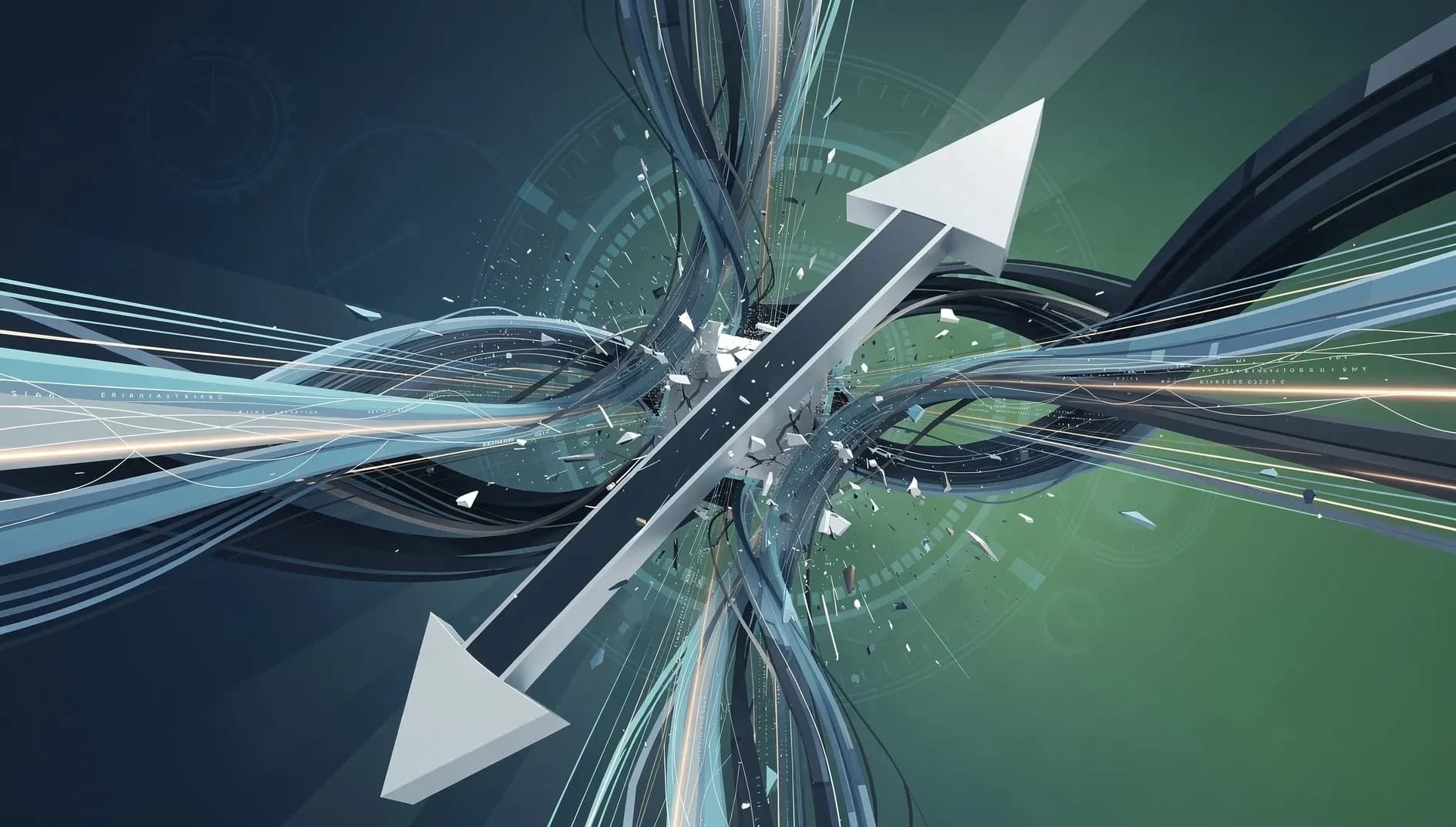 Illustration abstraite représentant l'expiration massive de contrats dérivés sur les marchés financiers mondiaux, avec des flux de données convergents et des structures géométriques en tension