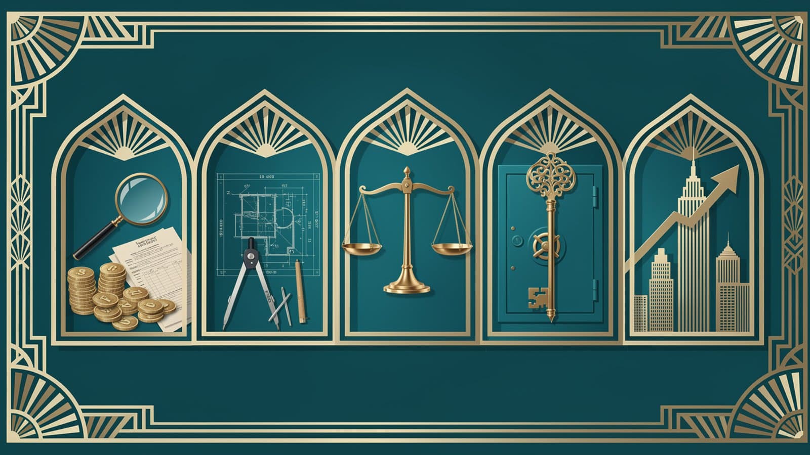 Illustration du processus d'acquisition d'un domaine golfique en cinq étapes