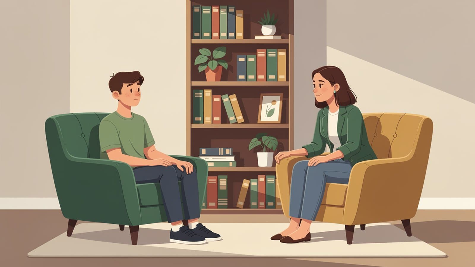 Jeune adulte consultant un psychologue, illustrant l'importance des garanties santé mentale dans une mutuelle jeune