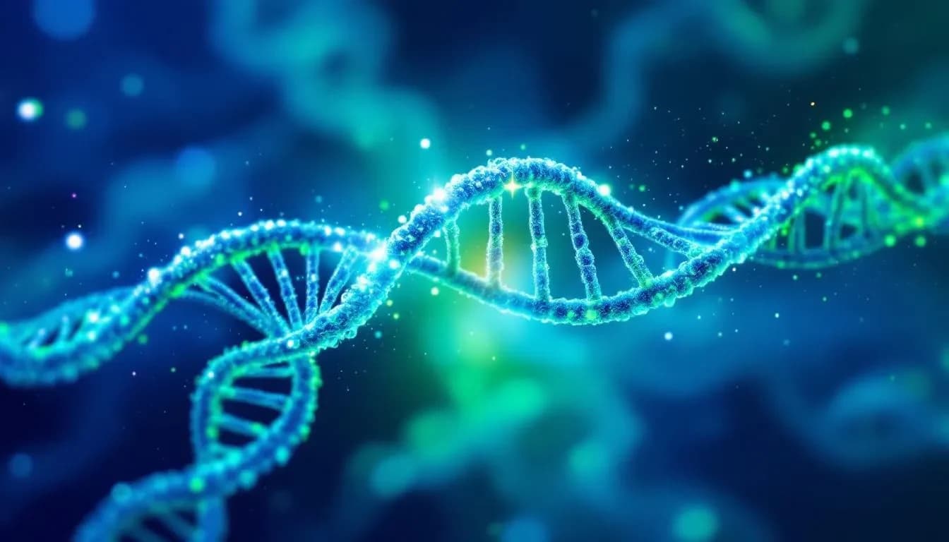 Illustration abstraite de structures moléculaires et de flux de données médicales symbolisant l'innovation dans le diagnostic préventif du cancer