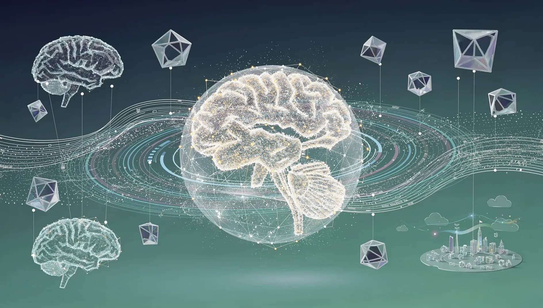 Visualisation abstraite de modèles du monde et de réseaux neuronaux connectant données spatiales et intelligence artificielle européenne