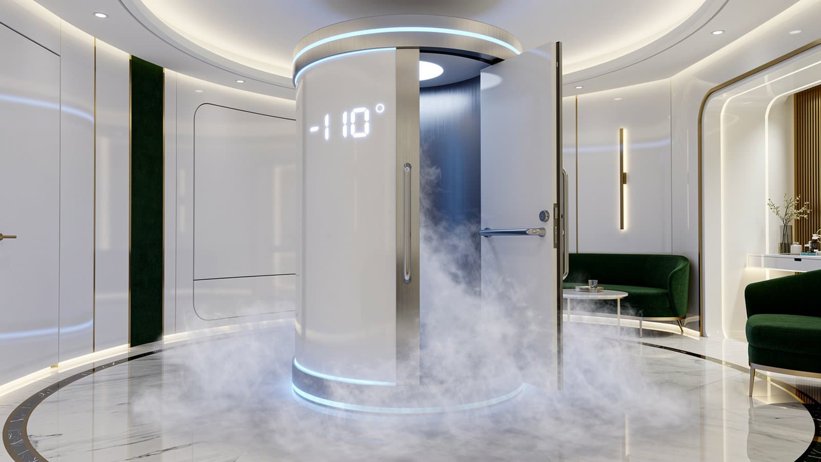 Chambre de cryothérapie nouvelle génération dans un spa de luxe ultramoderne