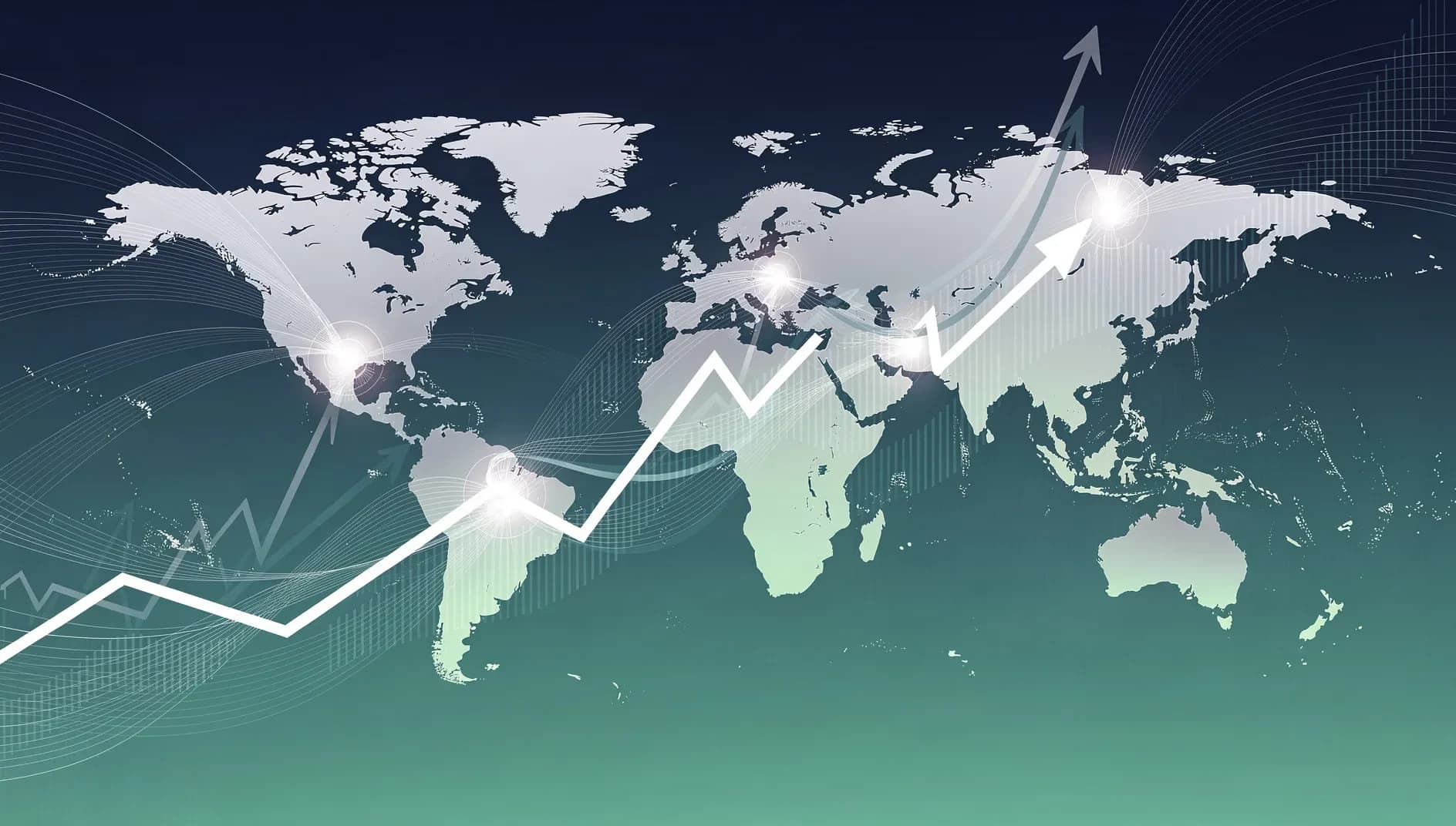 Visualisation abstraite de flux économiques mondiaux perturbés par un choc énergétique, avec des courbes de croissance et d'inflation divergentes