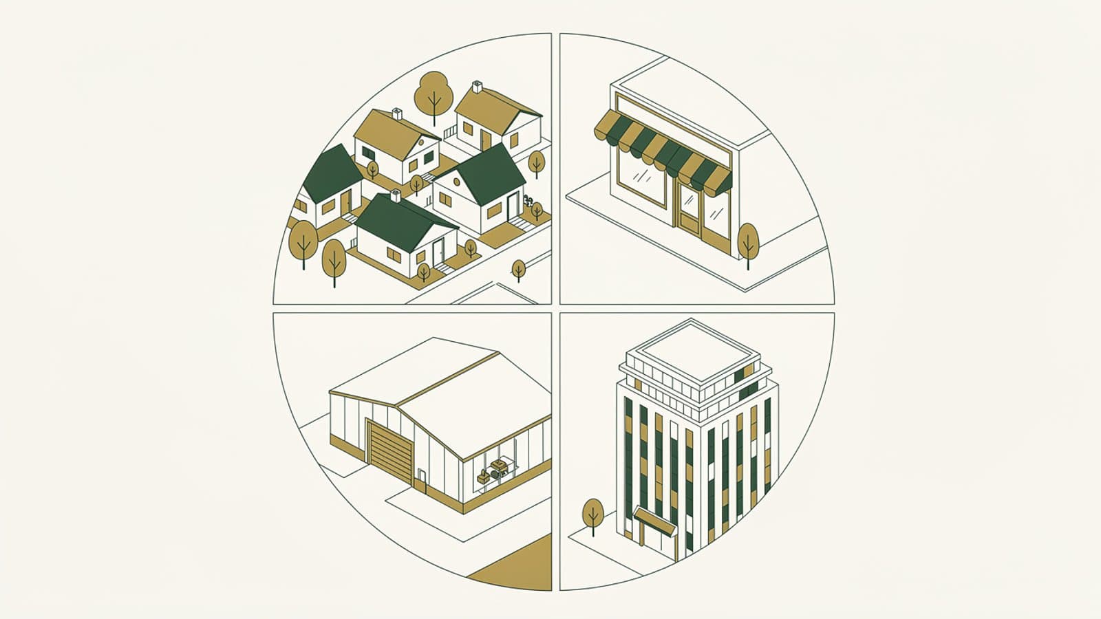Portefeuille diversifié d'immobilier fractionné : résidentiel, commerces, bureaux et logistique