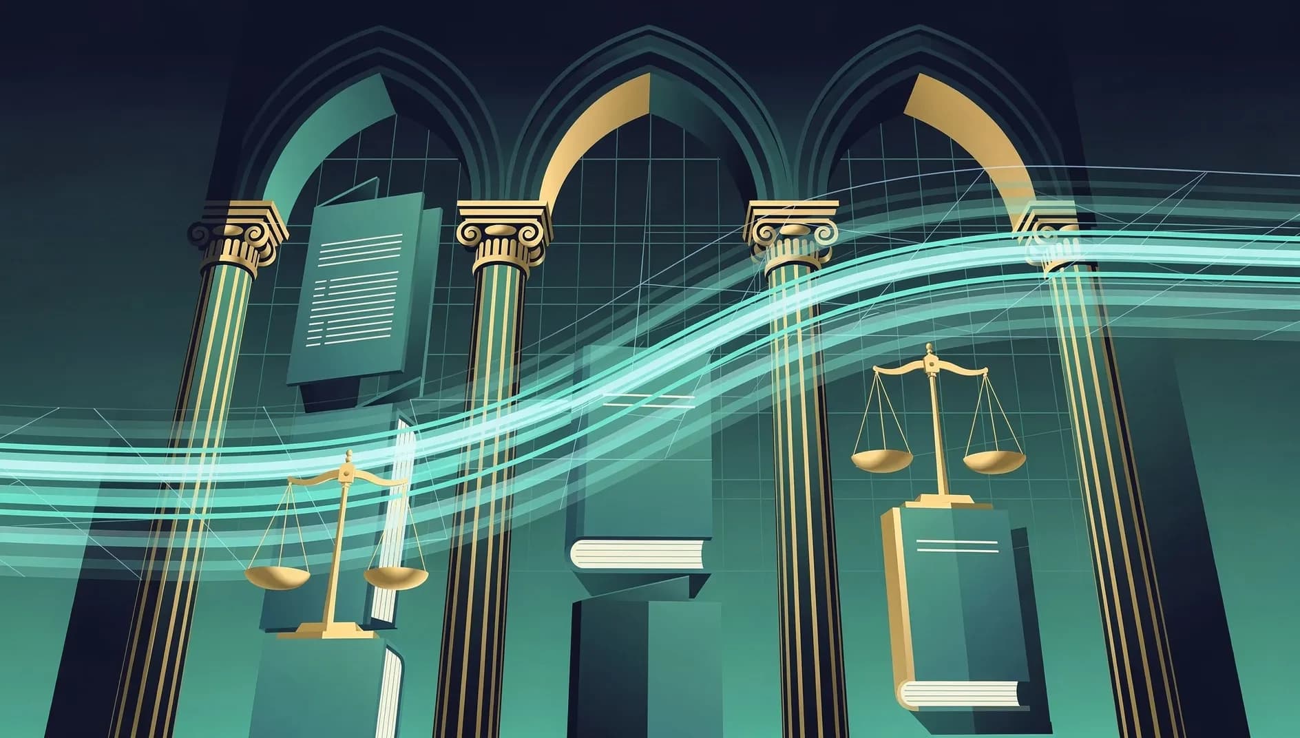 Visualisation abstraite de l'architecture financière mondiale avec des flux de données interconnectés et des structures institutionnelles