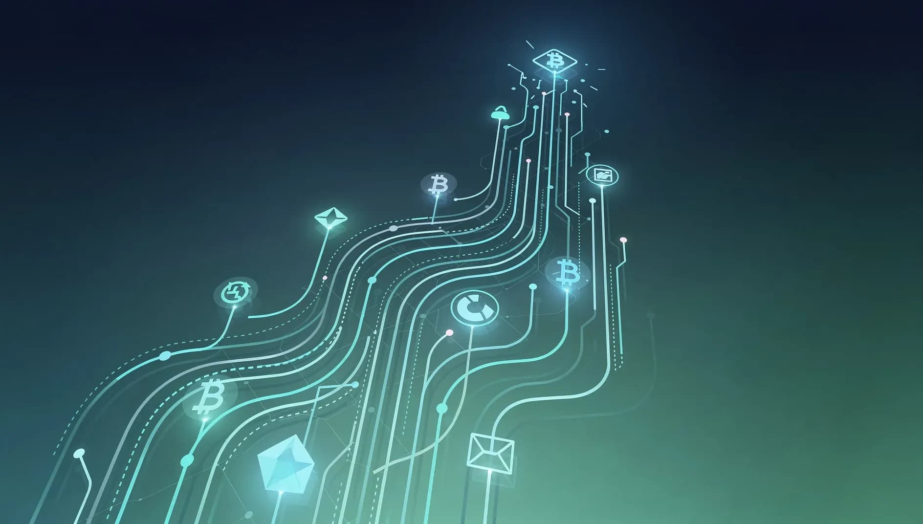 Visualisation abstraite de flux financiers numériques convergents vers un réseau nodal lumineux, symbolisant l'écosystème fintech français en expansion