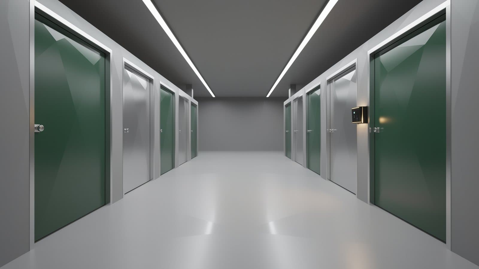 Rangée de box fermés dans un parking souterrain sécurisé