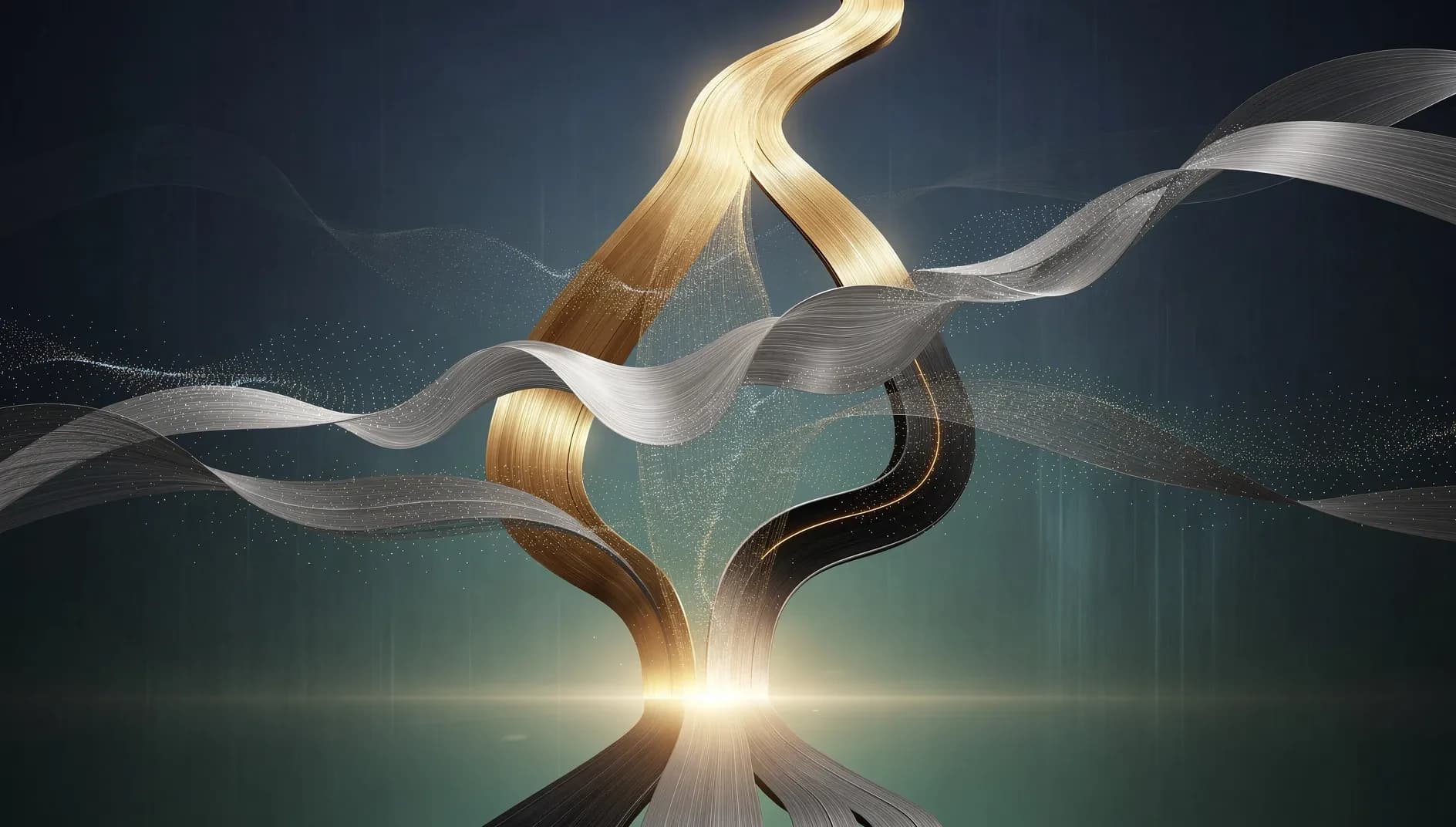 Visualisation abstraite de trois strates économiques divergentes symbolisant la fracture de consommation entre ménages aisés, classes moyennes et foyers modestes