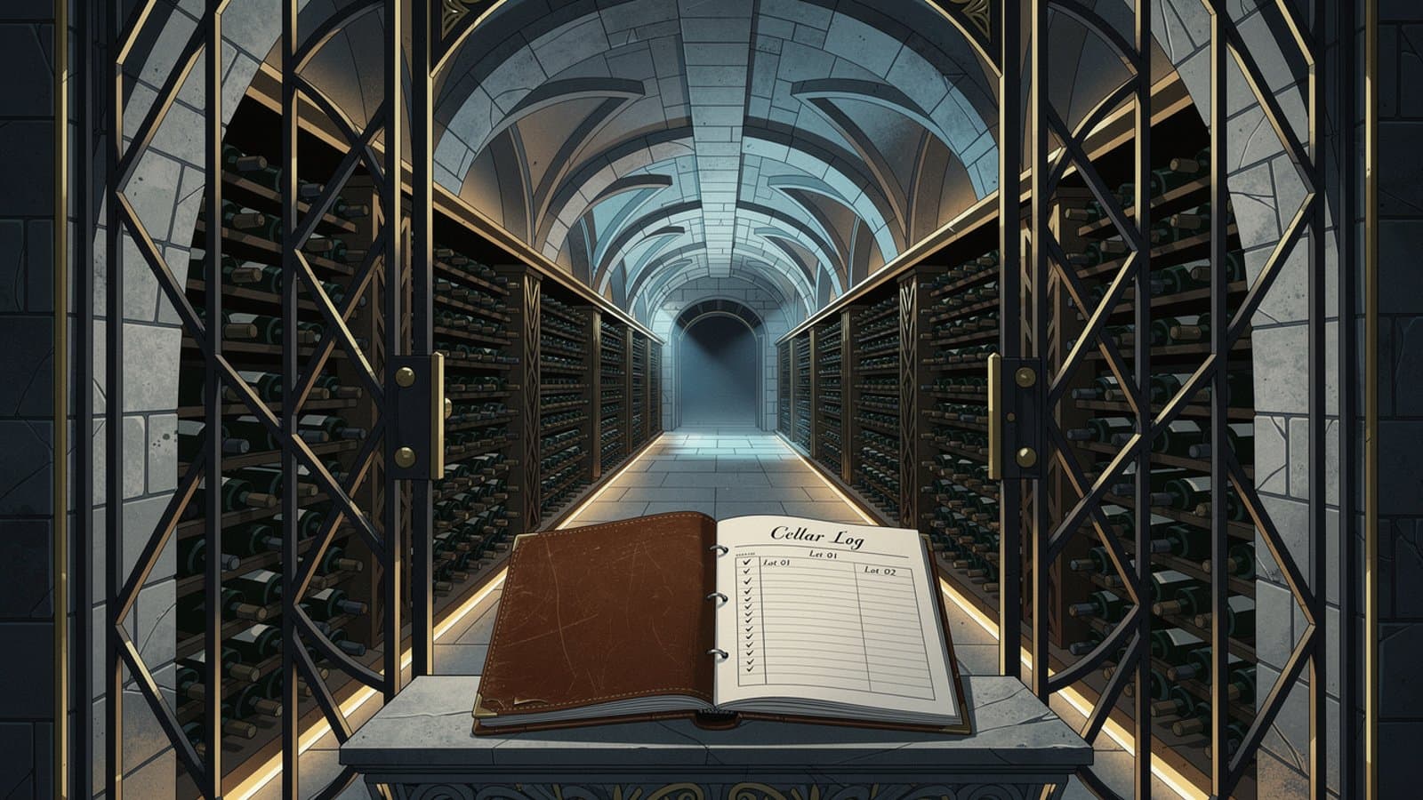 Cave à vin voûtée avec registre d'inventaire
