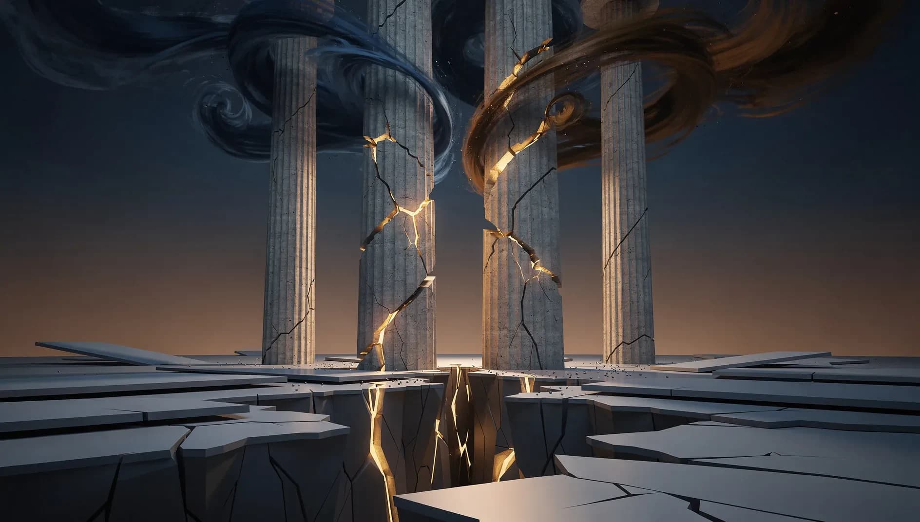 Visualisation abstraite de forces économiques en tension entre croissance et stagnation, symbolisant le risque de stagflation dans les marchés financiers mondiaux