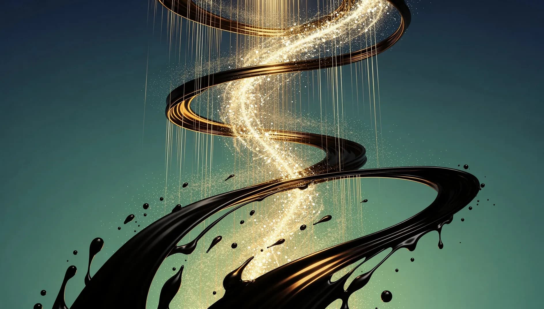 Représentation abstraite de flux énergétiques et de forces diplomatiques en équilibre, symbolisant la trêve géopolitique et ses répercussions sur les marchés mondiaux