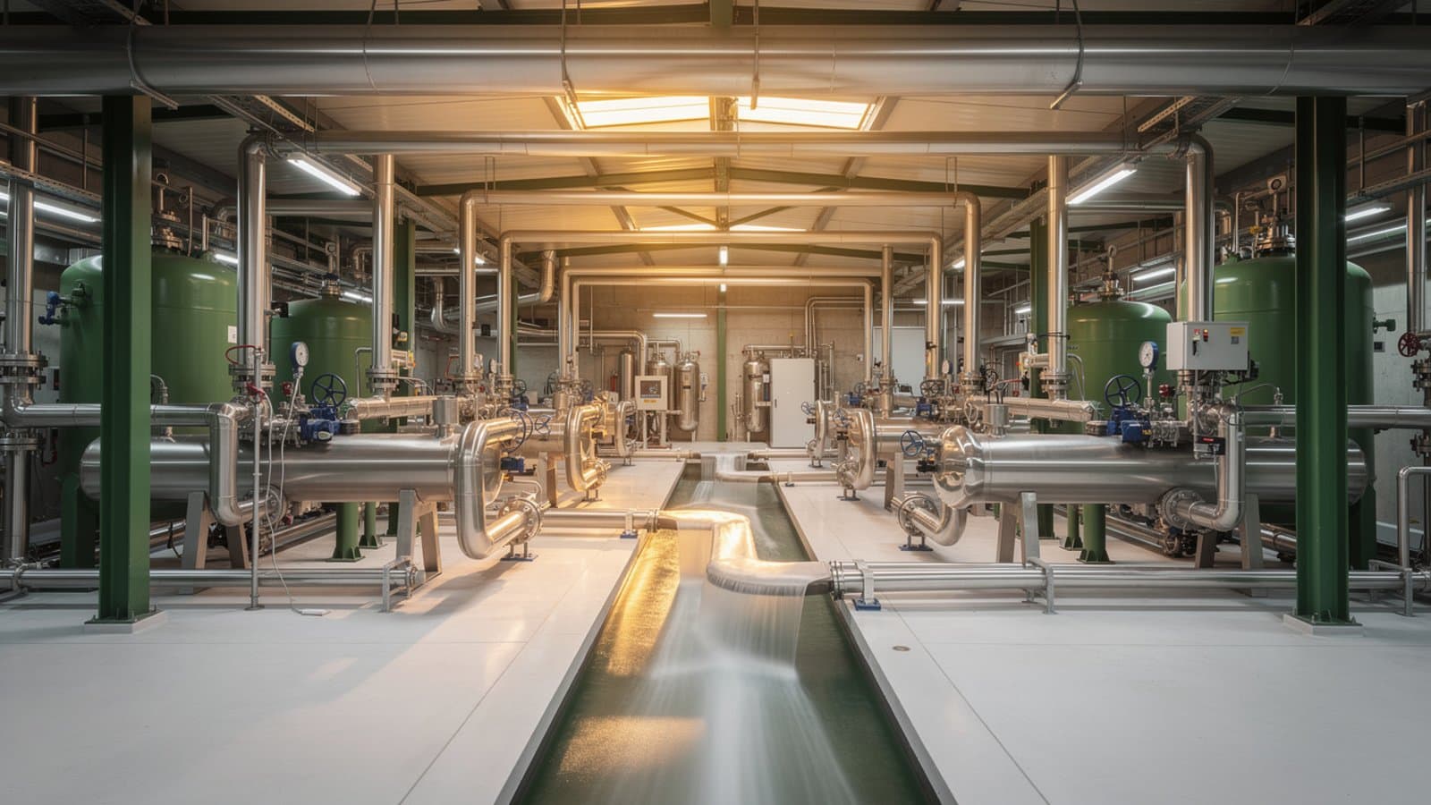 Infrastructure de traitement et distribution d'eau potable moderne en France