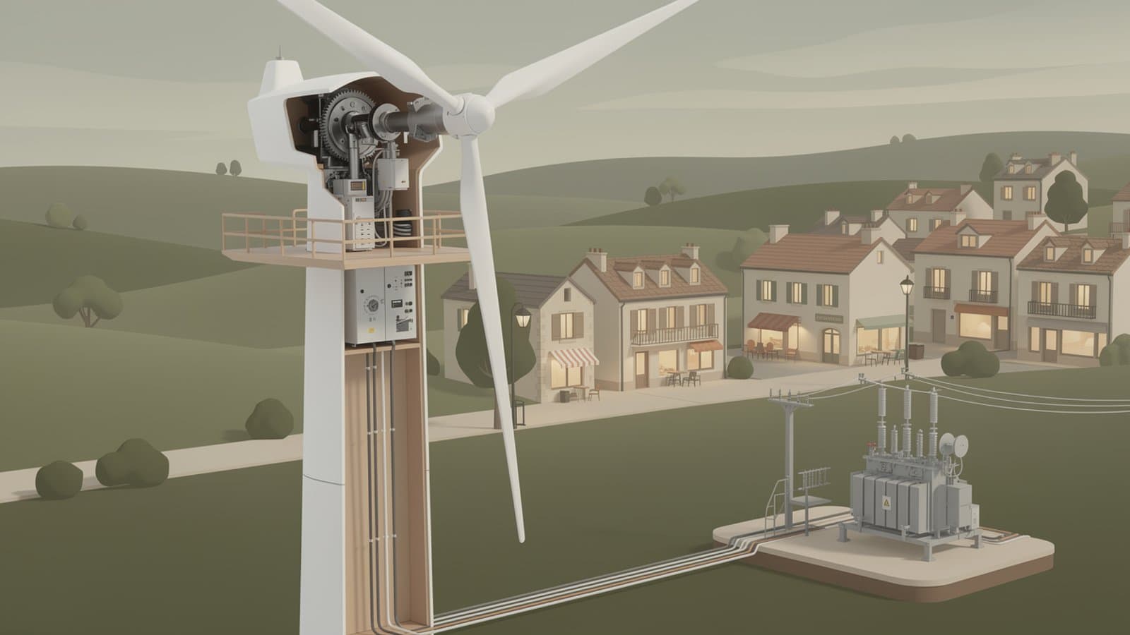 Fonctionnement d'un parc éolien terrestre en France