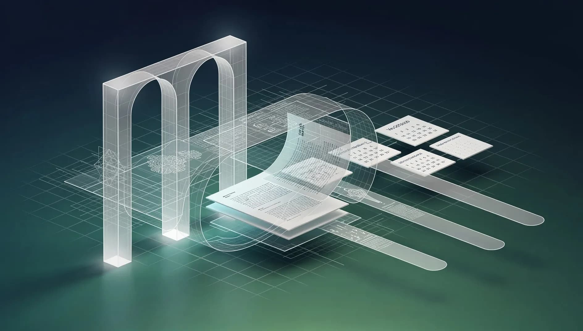 Illustration abstraite représentant la transformation de la réglementation financière américaine avec des structures institutionnelles et des flux de données