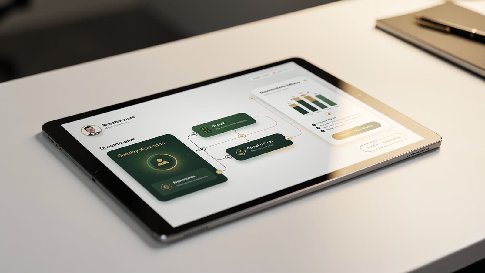 Schéma du fonctionnement d'un robo advisor : questionnaire, algorithme, allocation et rééquilibrage automatique