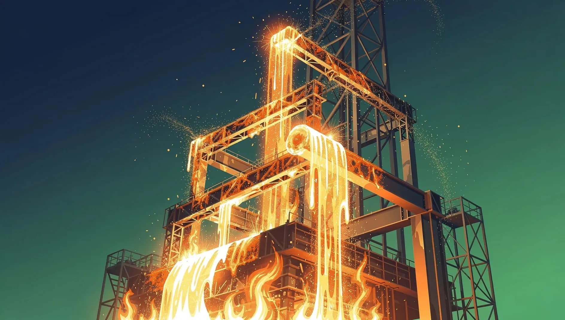 Illustration abstraite de structures métalliques industrielles ascendantes symbolisant la renaissance sidérurgique américaine