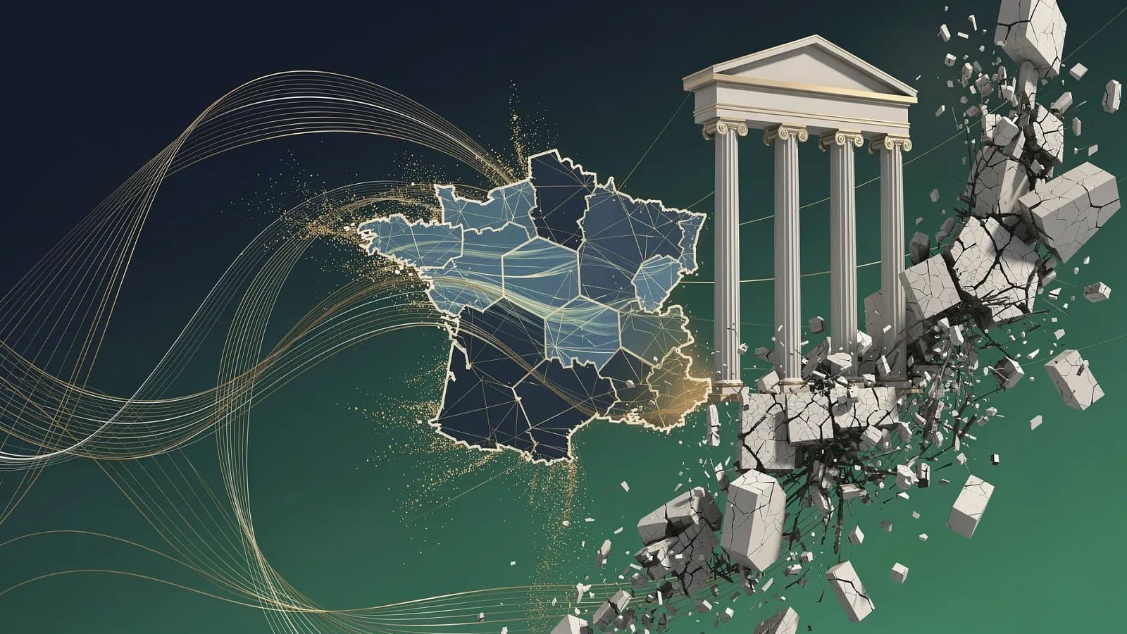 Illustration abstraite de la macroéconomie française entre résilience et défaillances d entreprises au T1 2026