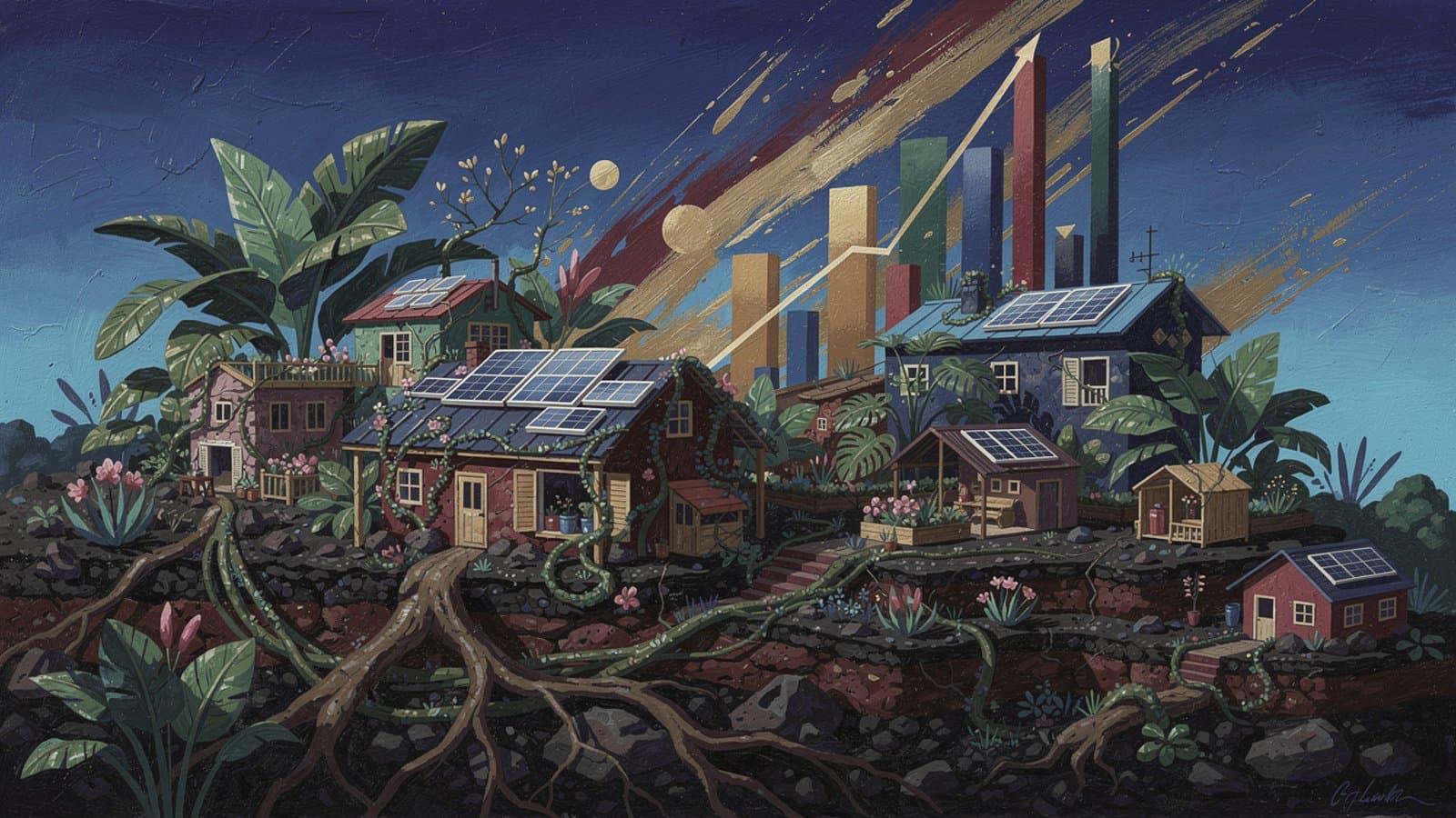Illustration gouache de la croissance des PME ultramarines financées par les FIP