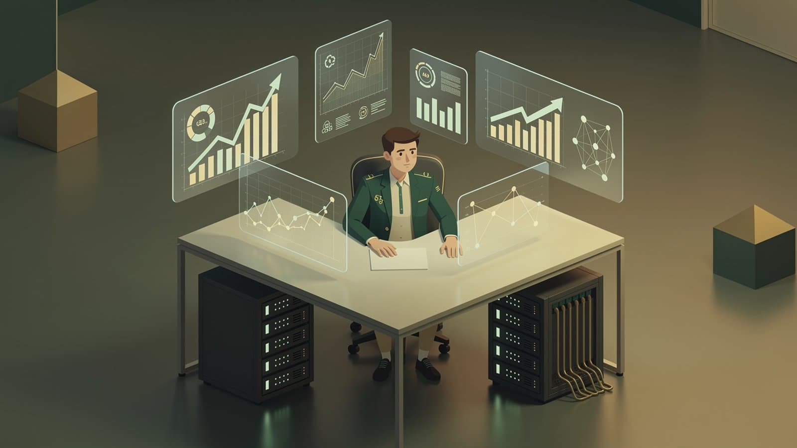 Investisseur analysant des données de marché edge computing sur un écran avec graphiques de performance